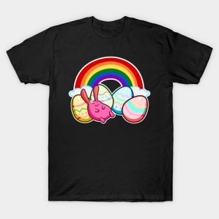 Easter Rainbow Pink Bunny Rabbit Sleeping On Colorful Eggs T-Shirt